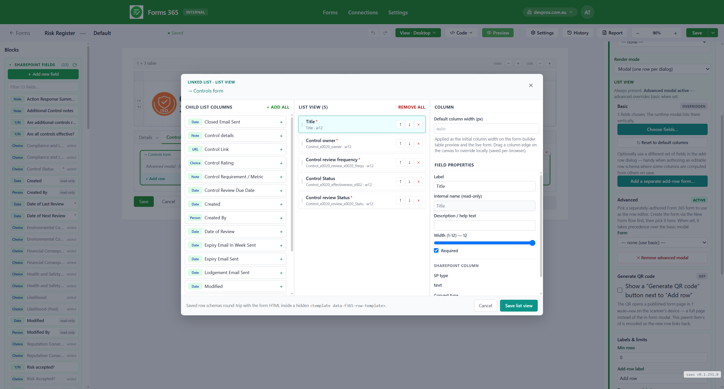 Forms365 Workspace linked SharePoint lists for related records