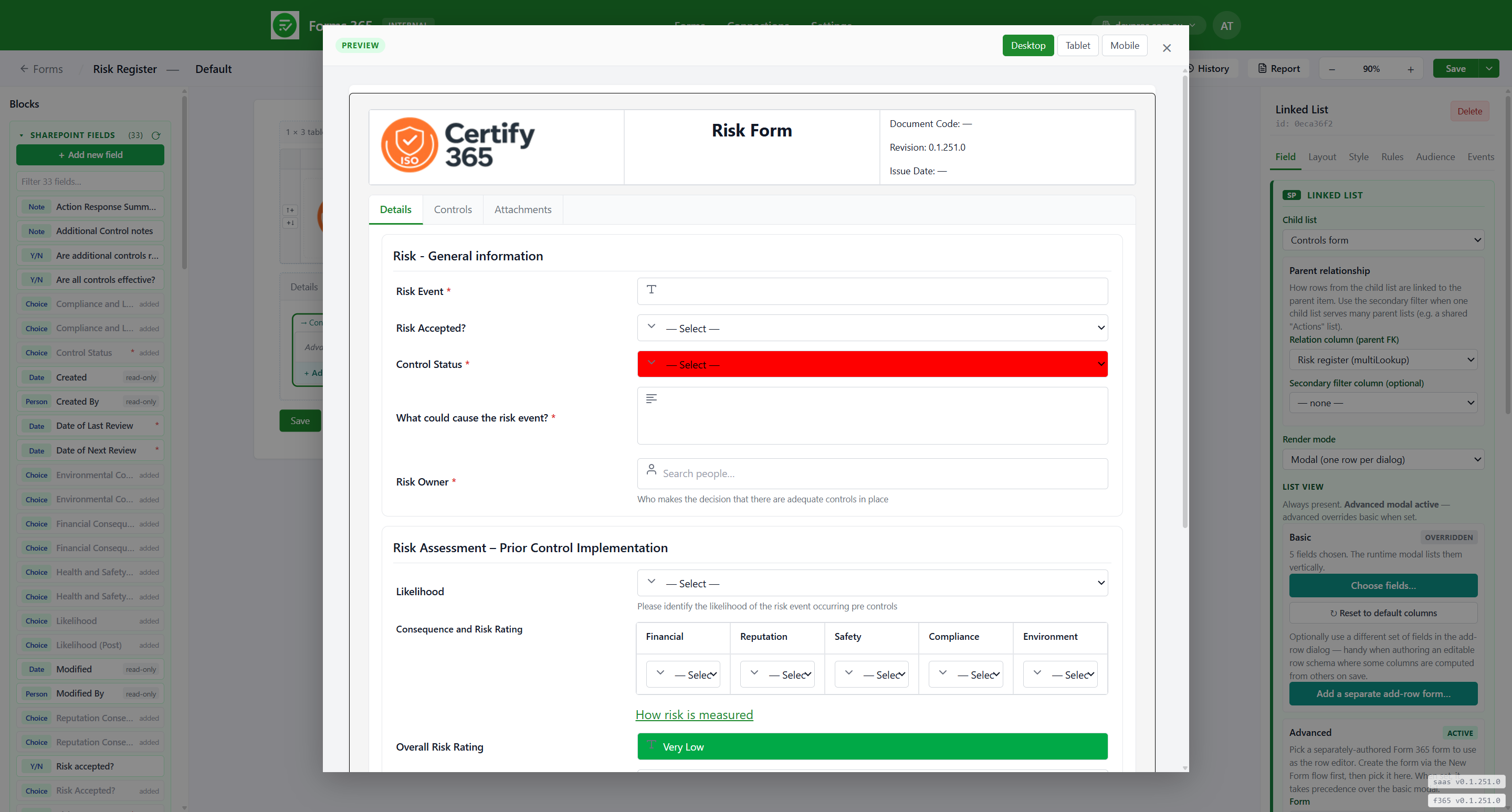 Forms365 Workspace responsive preview across desktop, tablet and mobile
