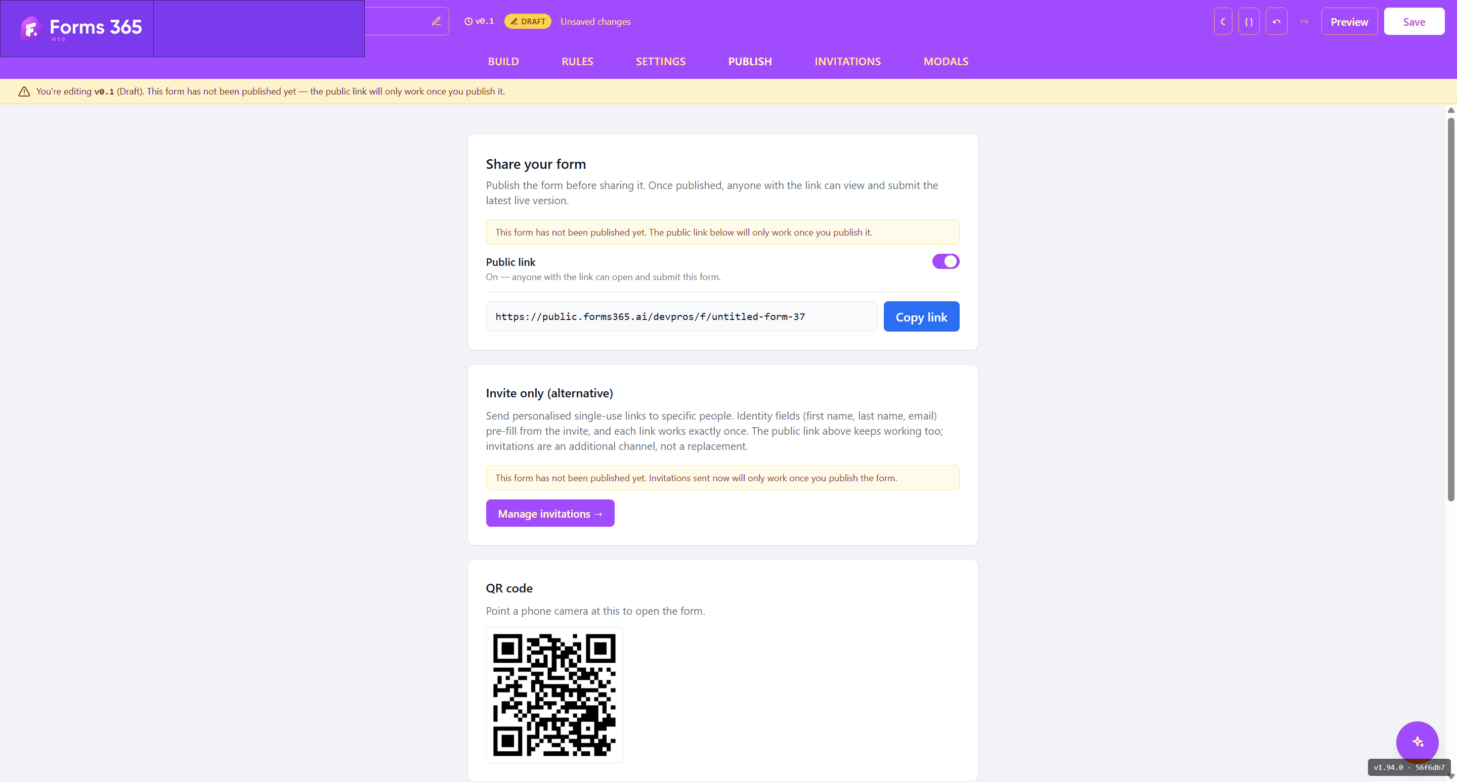 Forms 365 Web, public form with no login required